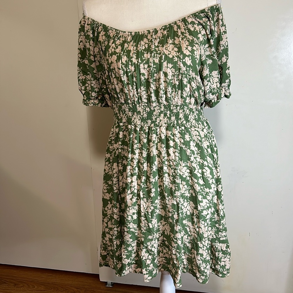 Aifer Womens Off Shoulder Green Floral Dress